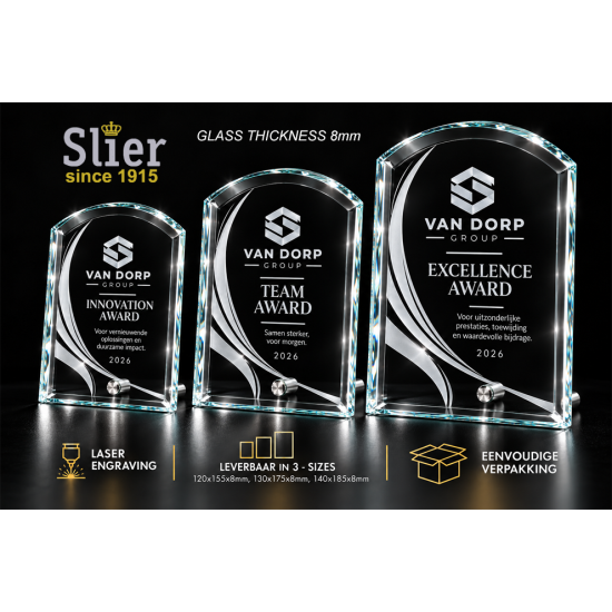 Glazen golf award "type Adelle" Slier Sportprizen Rotterdam Business-award-model-Adelle Laser graveren-glas-slier-sportprijzen Rotterdam