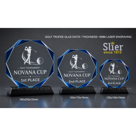 Claude glas golftrofee Glas golf trophy type "Claude"laser engraving Slier Sportprijzen Rotterdam